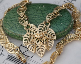 Collana vintage in foglia d'oro, gioielli vistosi anni '80, collana natalizia