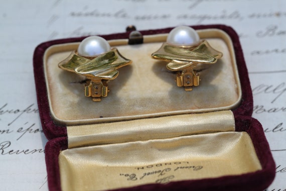 Vintage Pearl Earrings, Gold Pearl Clip on Earrin… - image 7