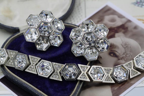 Vintage Silver Hexagonal Geometric Statement Jewe… - image 8