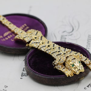 Vintage Panther Rhinestone Brooch - Gold Leopard Shoulder Brooch Pin - Leopard Gifts - Snow Leopard Cloak Brooch Pin - Gift For Her