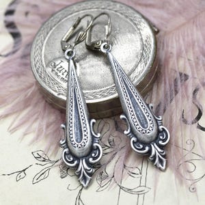 Victorian Dangle Earrings, Silver Teardrop Earrings, Simple Wedding Earrings, Vintage Art Deco Earrings, Cottagecore Coquette Jewelry, Gifts