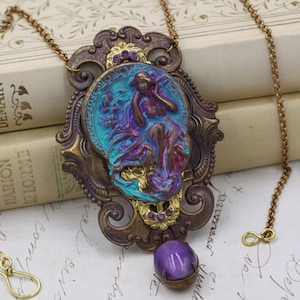 Art Nouveau Statement Necklace, Purple Turquoise Mucha Necklace, Goddess Fairy Necklace, Unique Handmade Necklace, Art Nouveau Jewelry