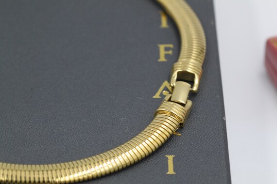 Trifari Black Enamel Gold Choker Necklace, Chunky… - image 4