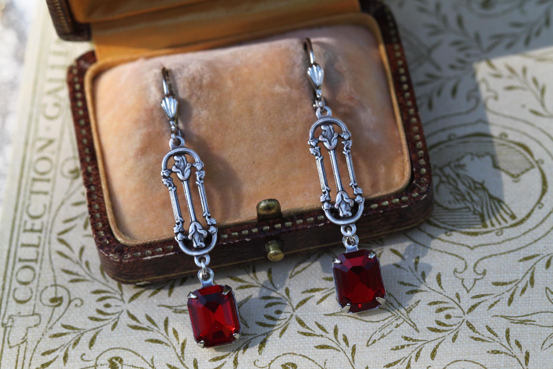 Art Deco Ruby Crystal Earrings