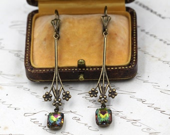 Boucles d'oreilles fleurs Art déco, Boucles d'oreilles extra longues en cristal, Boucles d'oreilles pendantes Forget me not, Cadeaux meilleurs amis, Boucles d'oreilles demoiselle d'honneur mariée, Bijoux