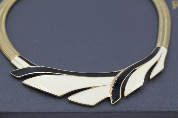 Trifari Black Enamel Gold Choker Necklace, Chunky… - image 2