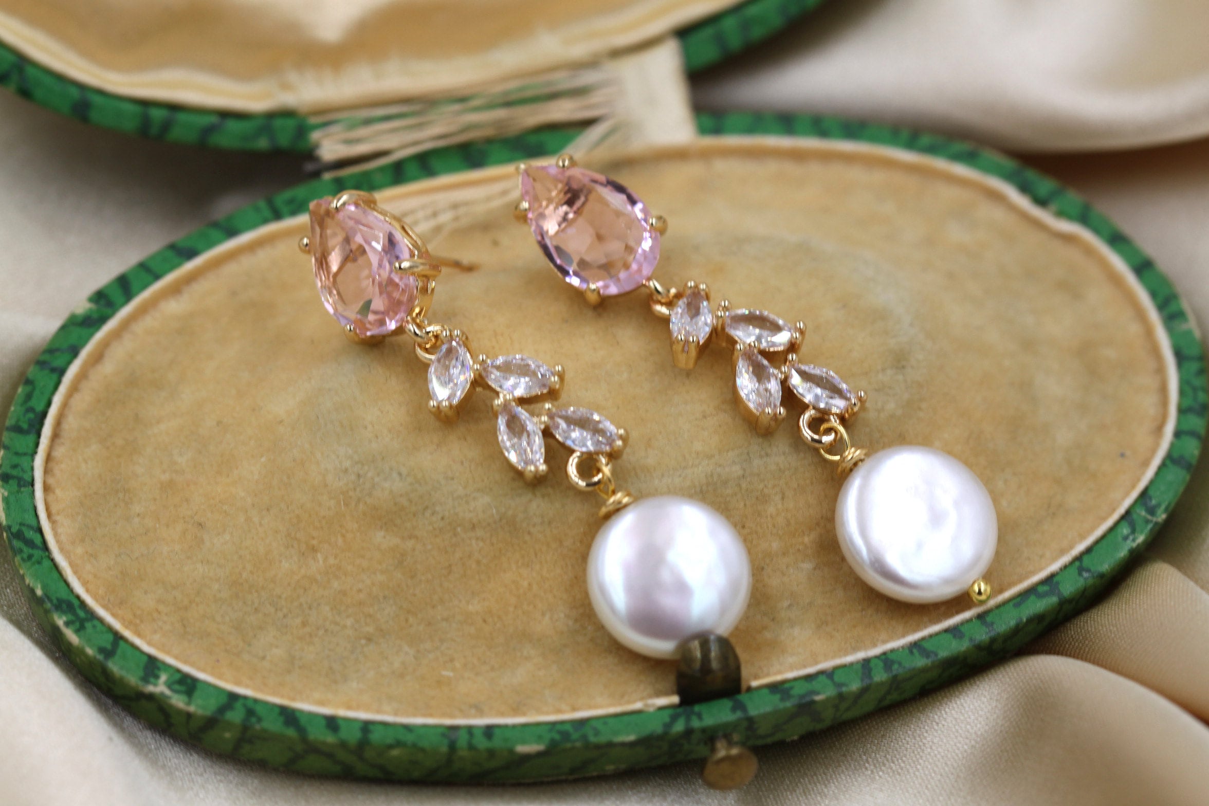 Pink Pearl Wedding Earrings