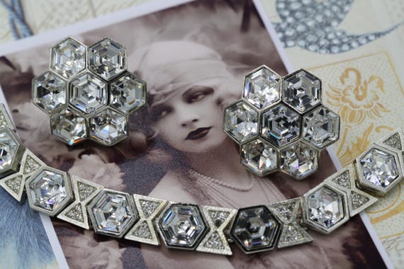 Vintage Silver Hexagonal Geometric Statement Jewe… - image 4