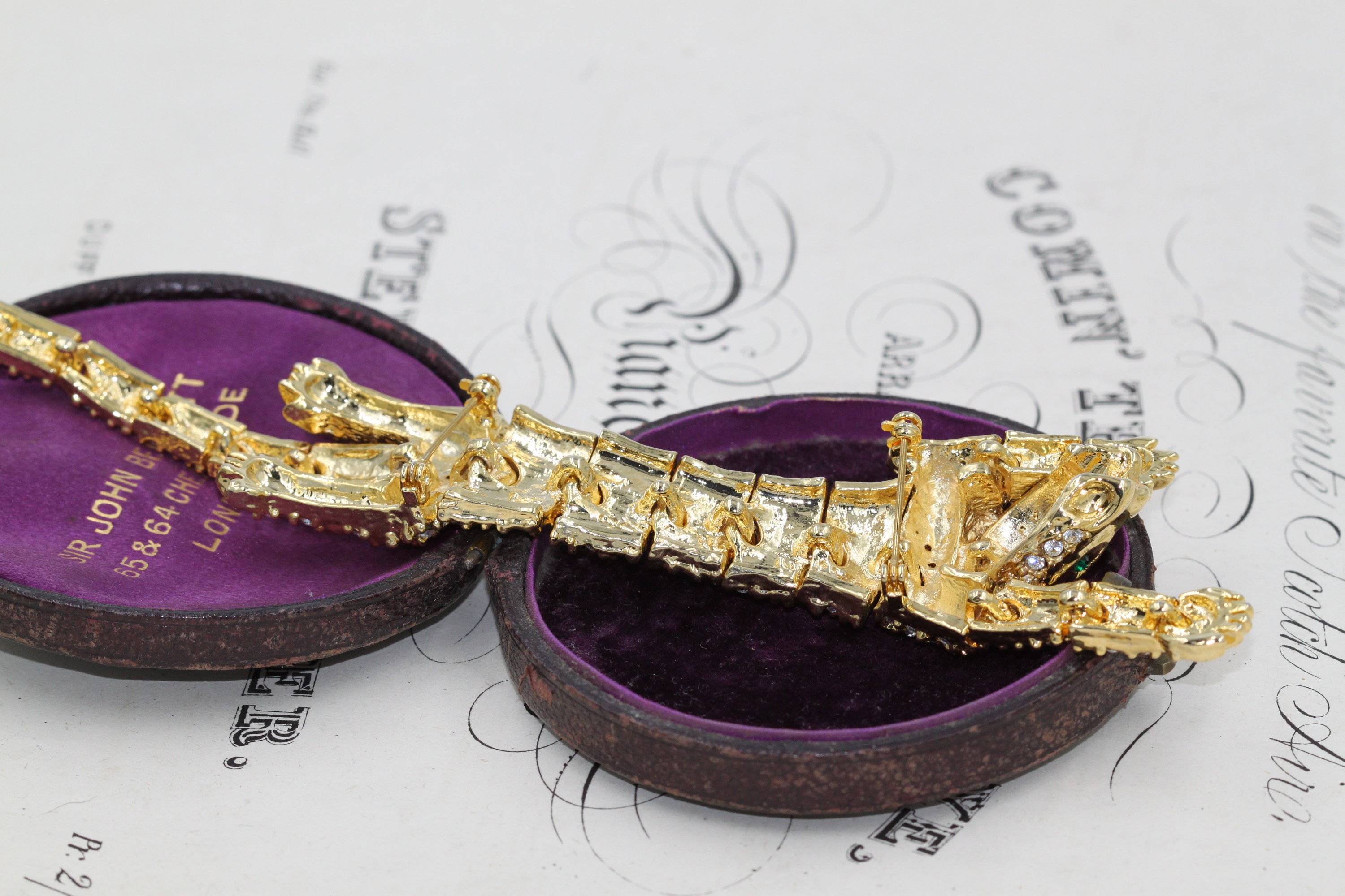 Vintage Panther Rhinestone Brooch - Gold Leopard Shoulder