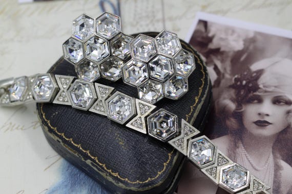 Vintage Silver Hexagonal Geometric Statement Jewe… - image 2