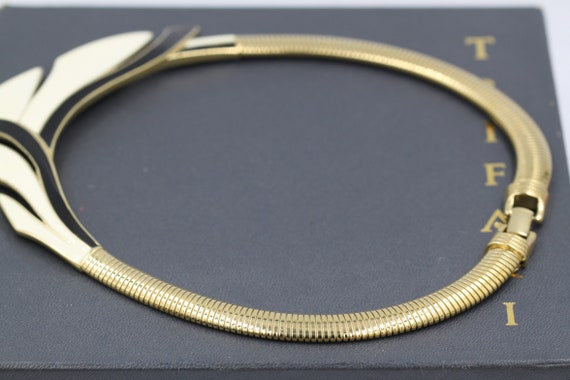 Trifari Black Enamel Gold Choker Necklace, Chunky… - image 5