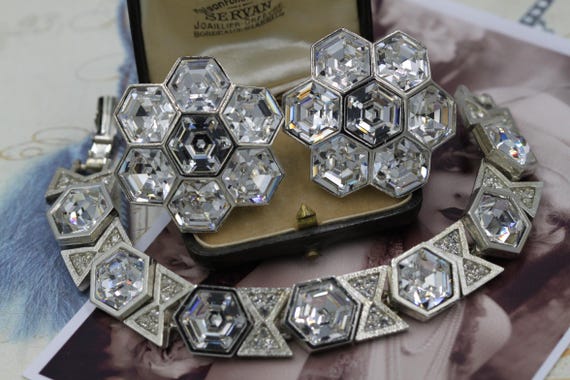 Vintage Silver Hexagonal Geometric Statement Jewe… - image 15