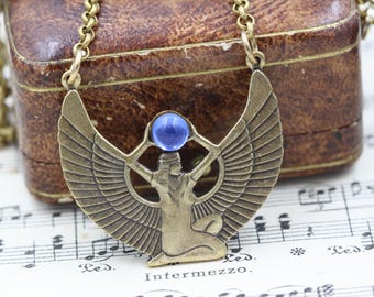 Egyptian Goddess Pendant, Egyptian Jewelry, Egyptian Mens Necklace, Historical Jewelry, Unique Best Friend Necklace, Blue Circle Necklace