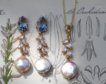 Pearl Wedding Earrings, Aquamarine Bridal Jewelry, Something Blue