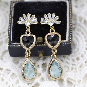 Something Blue Bride Earrings, Aquamarine Teardrop Earrings, Heart Earrings, Art Deco Fan Earrings, Rustic Wedding, Boho Bridal Earrings