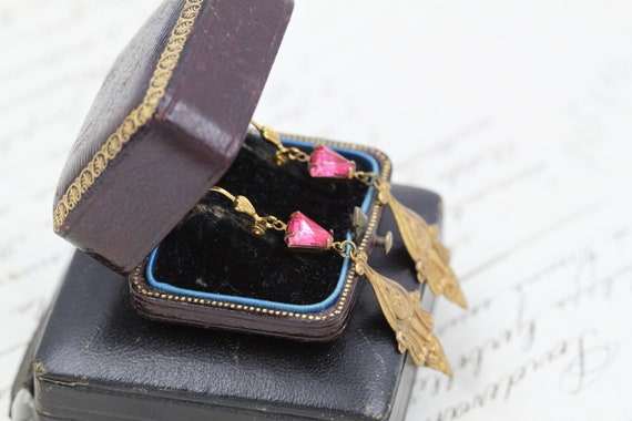 Vintage Victorian Earrings, Pink Crystal Earrings… - image 8