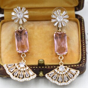 Pink Bride Earrings, Snowflake Flower Earrings, Art Deco Statement Earrings, Blush Wedding Bridal Earrings, Bridesmaid Gifts Jewelry