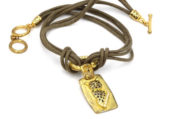 Panther leopard necklace vintage rhinestone, 1980s