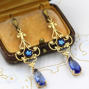 Sapphire Blue Earrings, Blue Bridal Earrings, Gold Baroque Earrings, Bridesmaid Gifts, Teardrop Earrings, Marie Antoinette Regency Jewelry