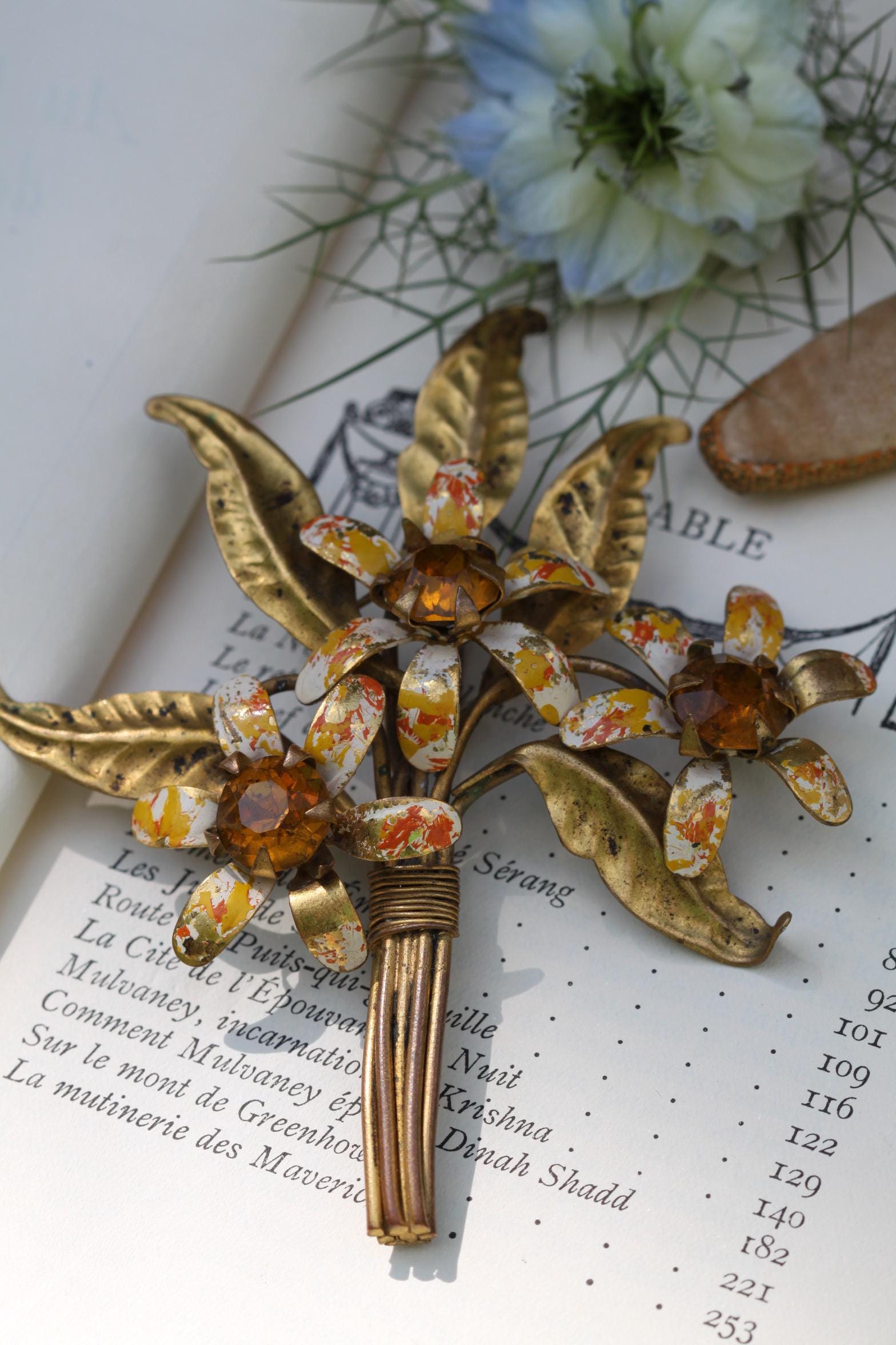 Spilla Ciondolo Vintage Fairy | Gioiello Smalto E Cristallo | Stile Art Deco | Oro Toni