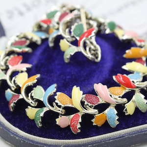 1950s Vintage Necklace, Enamel Leaf Necklace, Adjustable necklace Choker, Colorful Rainbow Necklace, Estate Jewelry, Jewelcraft Coro