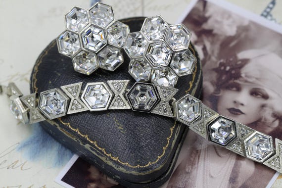 Vintage Silver Hexagonal Geometric Statement Jewe… - image 10