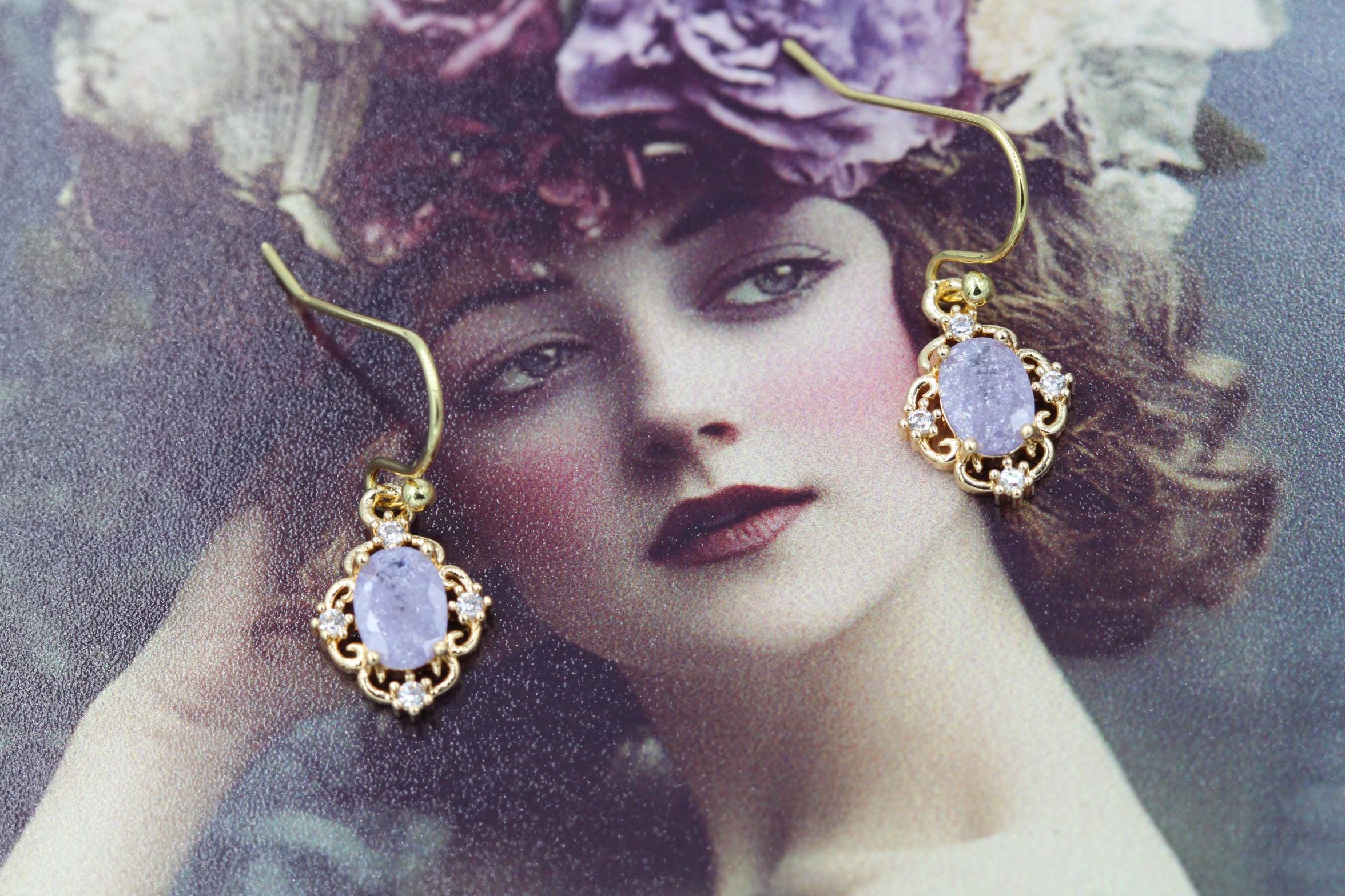 Lilac Lavender Vintage Wedding Earrings