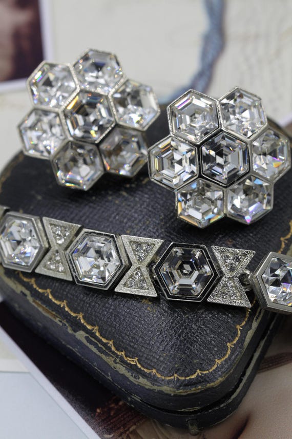 Vintage Silver Hexagonal Geometric Statement Jewe… - image 9