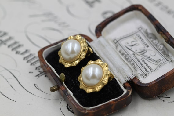 Clips D'Oreilles Vintage Doré Soleil Avec Perle - Années 90 - Occasion