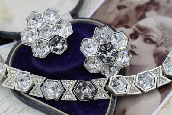 Vintage Silver Hexagonal Geometric Statement Jewe… - image 5