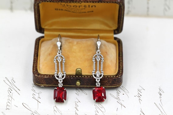 Red Crystal Earrings Art Deco Ruby Earrings Bridesmaid Gifts