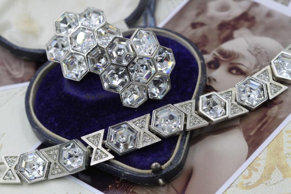 Vintage Silver Hexagonal Geometric Statement Jewe… - image 6