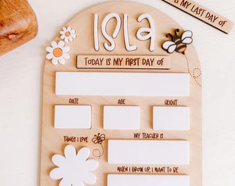 Personalized First and Last Day of School Board | Reusable Milestone Sign Kids | Custom Daisy Bee Acrylic School Board | Back to School Gift