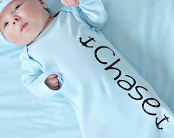 Baby boy take home outfit - Newborn name gown - Nautical anchor boy bodysuit - Newborn boy blue - Hat sold separate