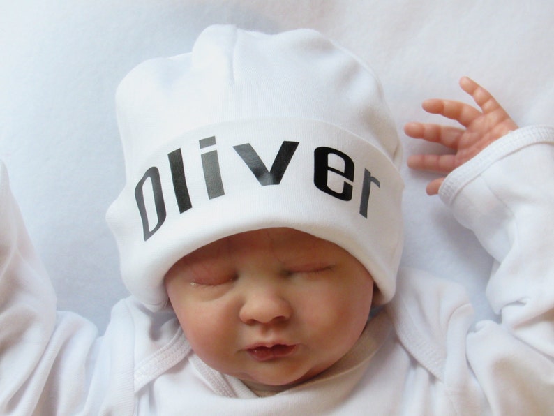 White Newborn Boy Name Hat Personalized newborn name beanie Etsy