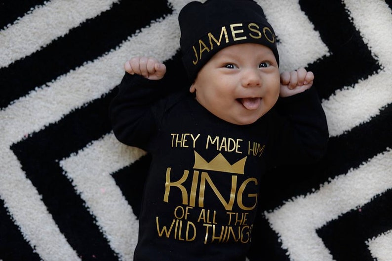 Baby shower gift Baby bodysuit newborn gown King of the Wild Things Hat sold Seperatly Baby boy coming home outfit newborn