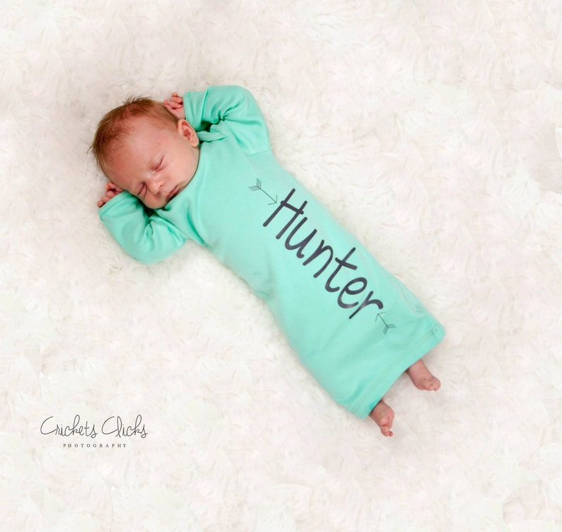 Baby Boy Personalized Aqua Gown Newborn Boy Aqua And Grey Etsy