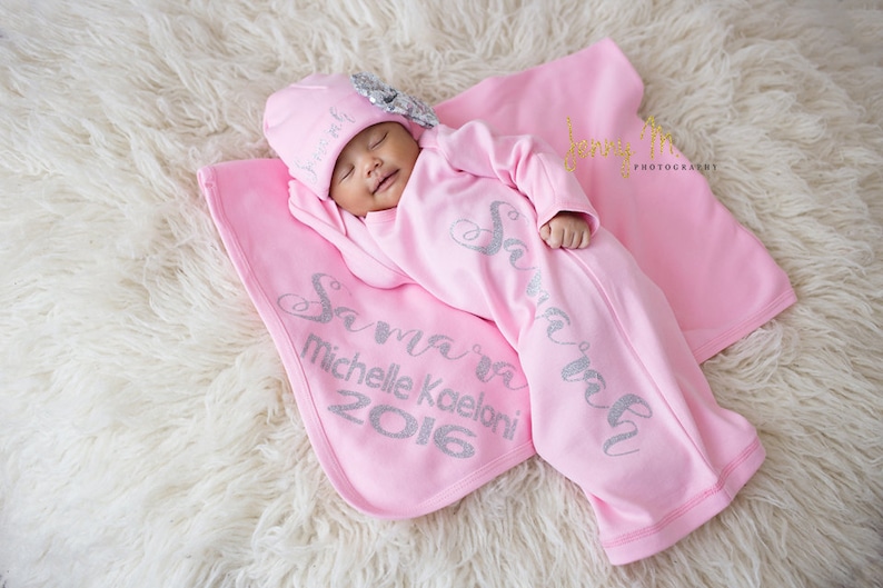 Newborn blanket pink Personalized..personalized knit baby girl blanket...customized name blanket...swaddle wrap blanket..newborn photo prop