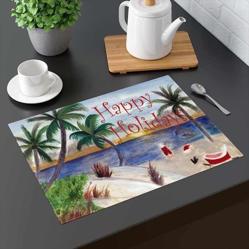 Christmas tropical beach Holiday Placemats with my art. Etsy