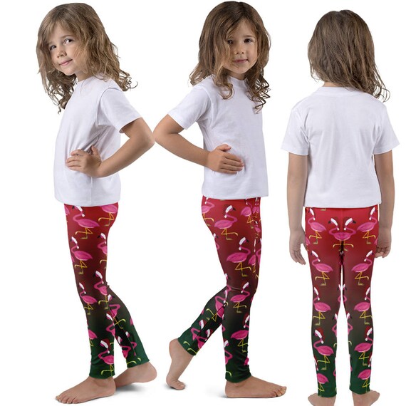 Santa Christmas flamingo Holiday kids leggings from art