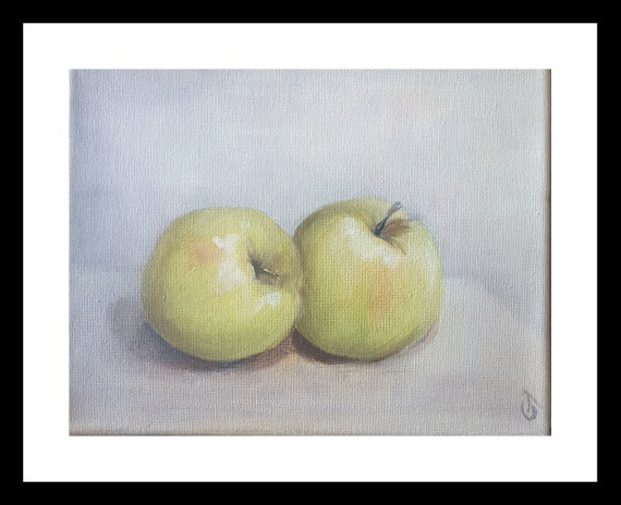 Green Apple Painting Kitchen Wall Decor Apples Painting Etsy
