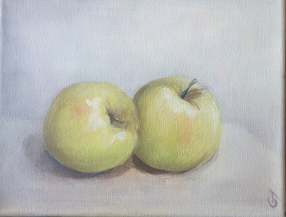 Green Apple Painting Kitchen Wall Decor Apples Painting Etsy