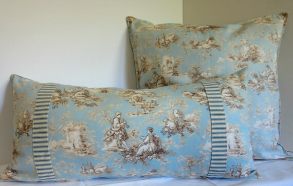 Blue Pillow Covers Toile Pillow Covers Blue Lumbar Pillow Etsy