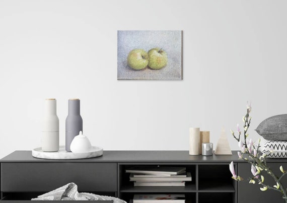 Green Apple Painting Kitchen Wall Decor Apples Painting Etsy