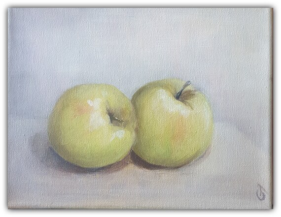 Green Apple Painting Kitchen Wall Decor Apples Painting Etsy