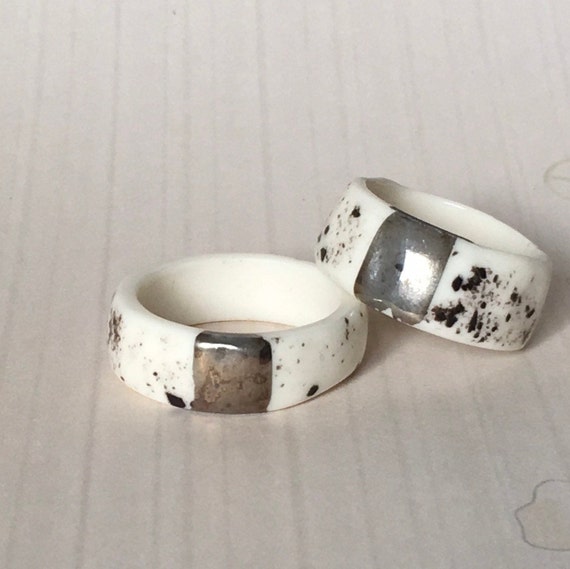 Handmade Porcelain Ceramic White Ring With Platinum Decor Sizes 8 and 9 Etsy