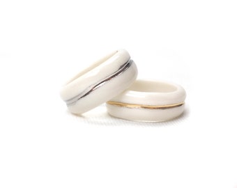 Porcelain Ceramic White Ring with Gold