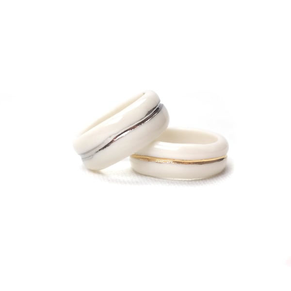 Bague Blanche Céramique Porcelaine avec Or