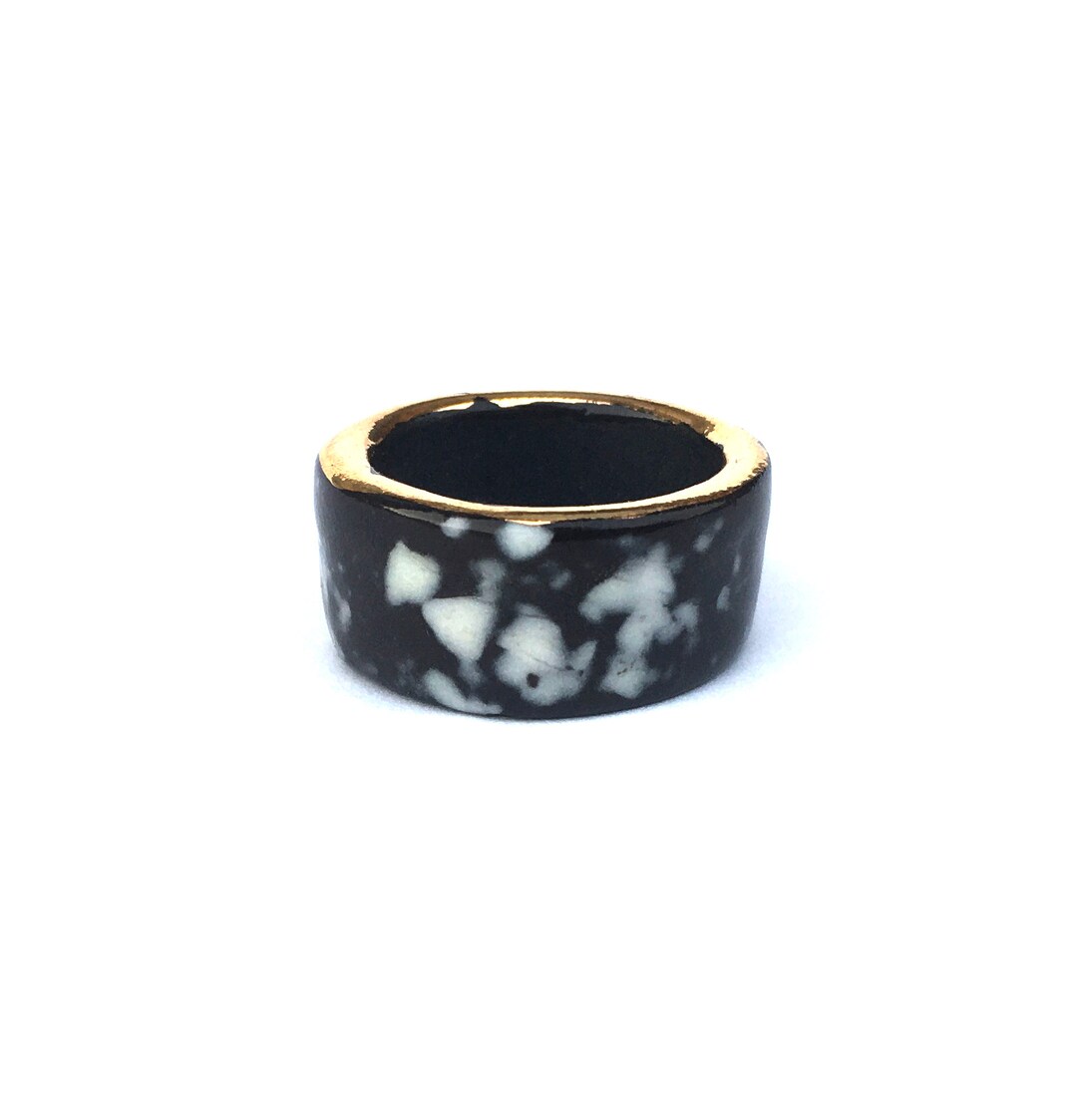 Bague En Céramique Noire Facettée Taille 54 – Design Moderne Et épuré