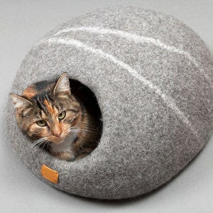 Soft and snug Wabi-sabi style pet friendly cocoon bed cave Natural and Cosy wet felted igloo for your Dog Ferret Cat hygge design home